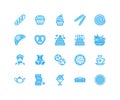 Bakery, confectionery flat line icons. Sweet shop products cake, croissant, muffin, pastry cupcake, pie Food thin linear