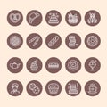 Bakery, confectionery line icons. Sweet shop products cake, croissant, muffin, pastry cupcake, pie Food thin linear