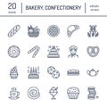 Bakery, confectionery line icons. Sweet shop products -