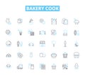 Bakery cook linear icons set. Dough, Yeast, Flour, Oven, Whisk, Piping, Mixing line vector and concept signs. Kneading