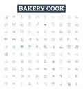 Bakery cook vector line icons set. Baker, Cook, Bread, Cake, Pastry, Dough, Flour illustration outline concept symbols