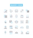 Bakery cook vector line icons set. Baker, Cook, Bread, Cake, Pastry, Dough, Flour illustration outline concept symbols