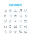 Bakery cook vector line icons set. Baker, Cook, Bread, Cake, Pastry, Dough, Flour illustration outline concept symbols