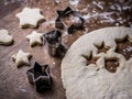 Bakery Cookie dough with cutting mold on kitchen table.