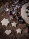 Bakery Cookie dough with cutting mold on kitchen table.