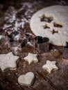 Bakery Cookie dough with cutting mold on kitchen table.