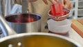 Bakery and cooking class of cookies. Strawberry Jelly on Spatula. Berry jams and spatula Royalty Free Stock Photo