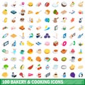 100 bakery cooking icons set, isometric 3d style Royalty Free Stock Photo