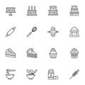 Bakery, cooking line icons set