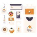 Bakery corporate identity items with emblem, vector illustration