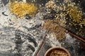 Bakery counter with flour and assorted whole grain