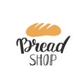 Bakery, dessert shop or bakehouse logo, tag or label design. Home baking logotype lettering phrase and bread icon on white Royalty Free Stock Photo