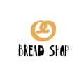 Bakery, dessert shop or bakehouse logo, tag or label design. Home baking logotype lettering phrase and pretzel icon Royalty Free Stock Photo