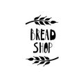 Bakery, dessert shop or bakehouse logo, tag or label design. Text and wheat spike on white background. Home baking logotype Royalty Free Stock Photo