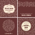 Bakery desserts emblems and backgrounds set