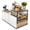 Bakery display stand with payment counter isolated on white background Royalty Free Stock Photo