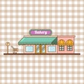 Bakery facade. Showcase with sweets. Cakes and bread. Flat vector