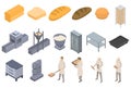 Bakery factory icons set, isometric style