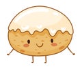 Bakery food cartoon character. Cute glazed bun with funny smiling face vector illustration