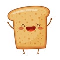 Bakery food cartoon character. Cute toast bread with funny smiling face vector illustration