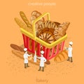 Bakery fresh basket pastry concept. Flat 3d isomet