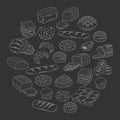 Bakery fresh bread collection doodle style vector illustration.