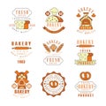 Bakery, fresh bread logo design, vintage bakery shop, company emblem vector Illustrations