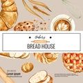 Bakery Gift voucher template. Bread and bun collection. home made , creative watercolor vector illustration design