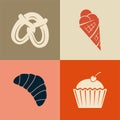 Bakery goods vector icon set. Vintage style bakery illustration.