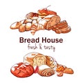 Bakery hand drawn background on white background