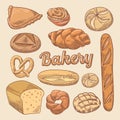 Bakery Hand Drawn Doodle with Different Bread