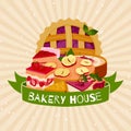 Bakery house banner homemade berries pies dessert vector illustration pie tart.