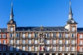 The Bakery House (Casa de la Panaderia) facade with towers, Madrid, Spain.