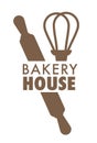 Bread bakery house isolated icon whisk and rolling pin