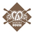 Bakery house pastry food pretzel and buns rolling pin isolated icon