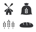 Bakery icon set collection: cereals, mill, flour, bread.