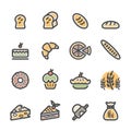 Bakery icon set, flat line color version, vector eps10