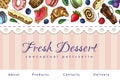 Bakery illustration. pastry banner, background, sweets shop landing page template. horizontal border, lace frame with Royalty Free Stock Photo