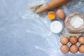 Bakery ingredients flour powder on stone background from above Royalty Free Stock Photo