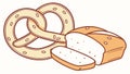 Bakery Items Featuring a Pretzel and Sliced Bread, vector design Generative AI Royalty Free Stock Photo