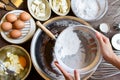 Bakery kitchen Hand Sift flour Royalty Free Stock Photo