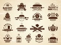 Bakery labels. Pastry and cupcakes cafe icons kitchen food bakery products vector illustrations Royalty Free Stock Photo