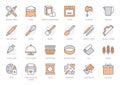 Bakery line icon set. Baking tool - confectionery bag, dough roll, cake decorating, pastry ingredient minimal vector