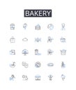 Bakery line icons collection. Pastry shop, Bread store, Cake house, Cookie corner, Sweet factory, Confectiry store