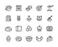 Bakery line icons. Wheat flour eggs and sugar ingredient for home bread croissant muffin cake and donut. Vector set