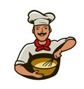 Bakery logo. Cook whips dough vector illustration