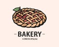 Bakery logo. Hand drawn vector illustration of pie. Cake emblem Royalty Free Stock Photo