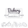 Bakery logo template. Hand drawn rolling pin and baking for your design. Sketched illustration