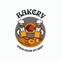 Bakery logo template. Two bakers and a table with bread