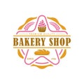 Bakery logo template, vector illustration. Bakery shop emblem, vintage retro style